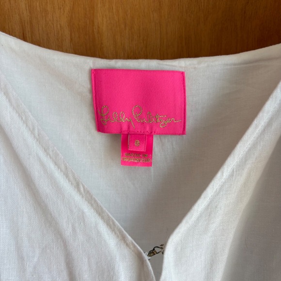 Lilly Pulitzer Dress Womens S White Linen Puff Sleeve Tiered Wrap Mini 013216 - Picture 6 of 11